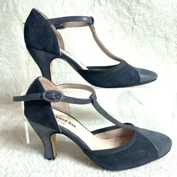 Rare Repetto Baya T-Strap Pumps Gray Glitter Party Wedding Classic Chic Shoes - Picture 6 of 11